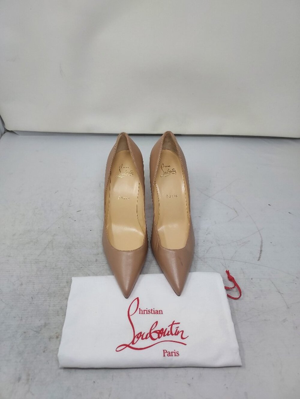 Christian Louboutin Apostrophy Nude Leather Pumps - Picture 6 of 11